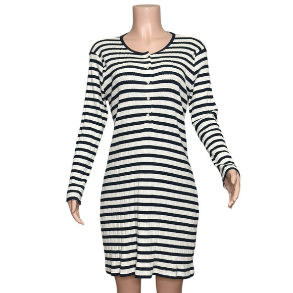 DÔEN Como Henley Sweater Dress, Marina San Simeon Stripe, XL - Picture 2 of 7